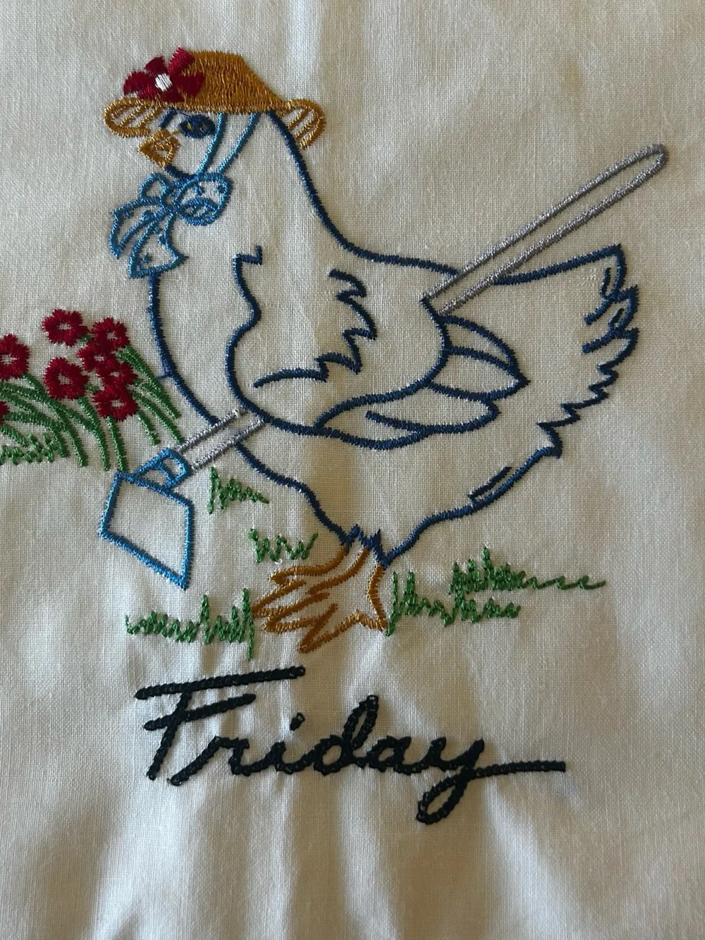 Set Of 7 Days A Week Rooster  Hand Embroidered Tea Towels - New In Packaging